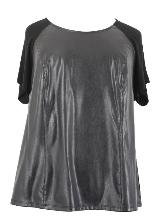 INC Top $80 Sz 2X Deep Black Faux Leather Rayon Spandex Top - Picture 1 of 12